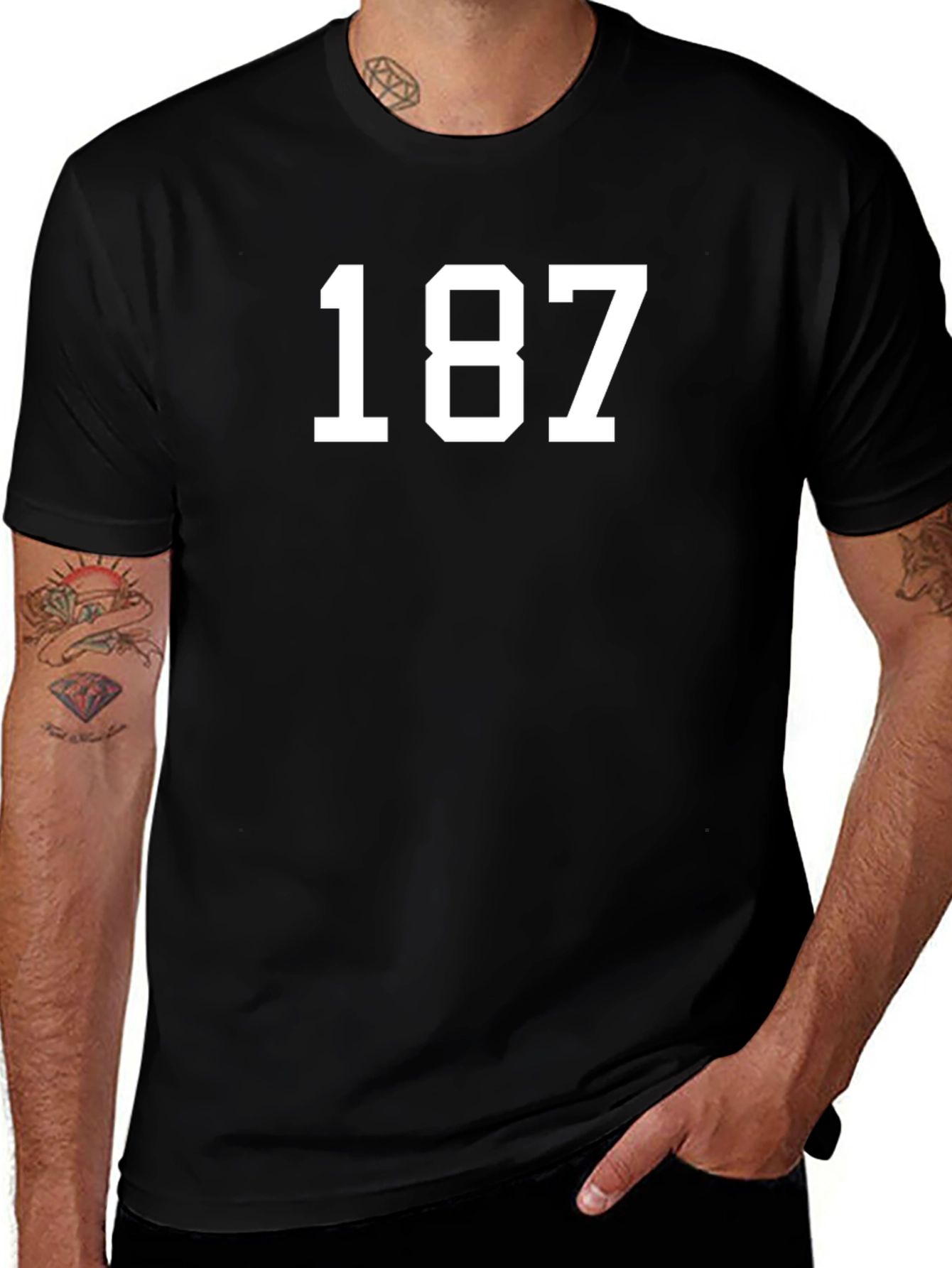 187 Bold Graphic Tee - Black Cotton T-Shirt