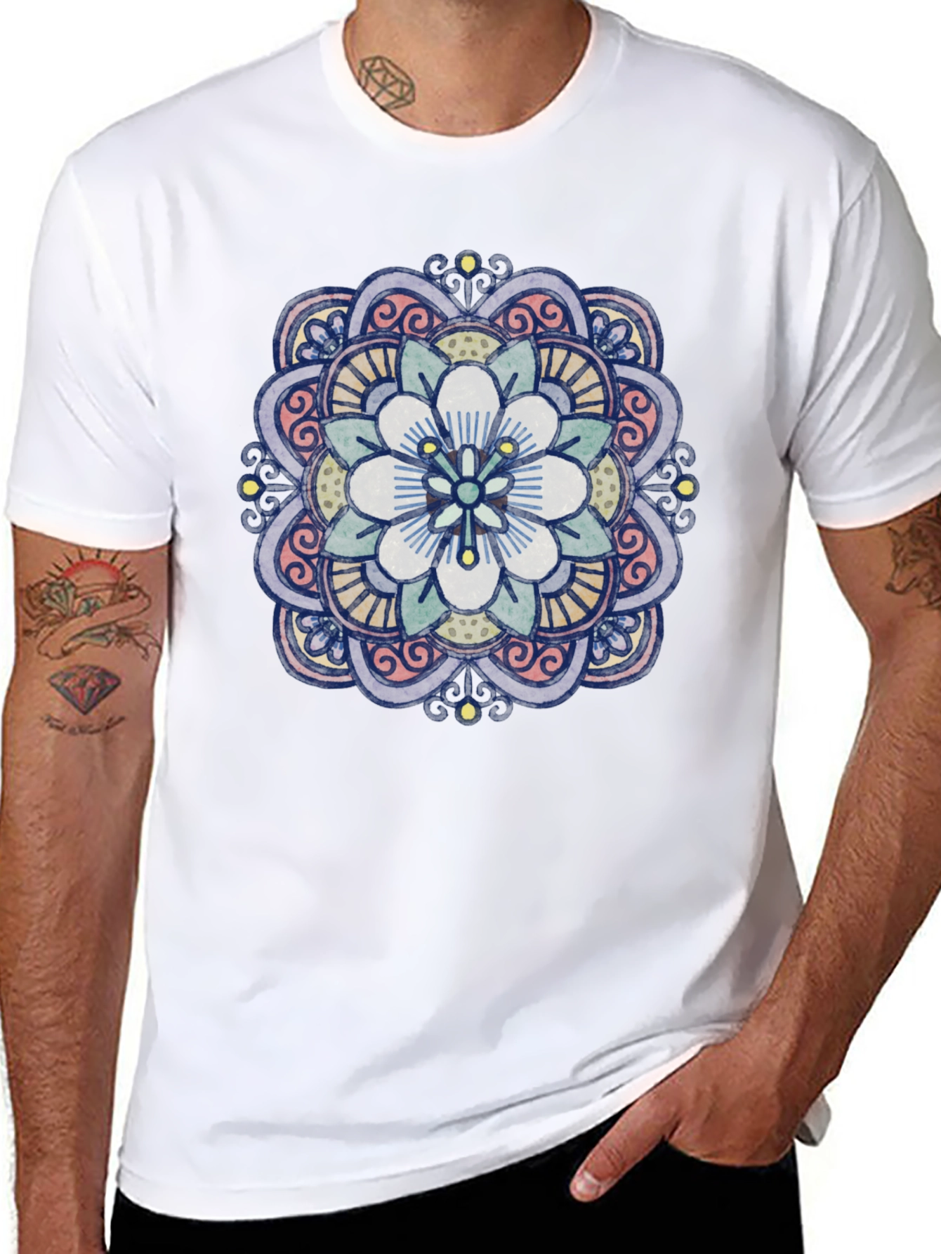 Floral Mandala Graphic T-Shirt - Black