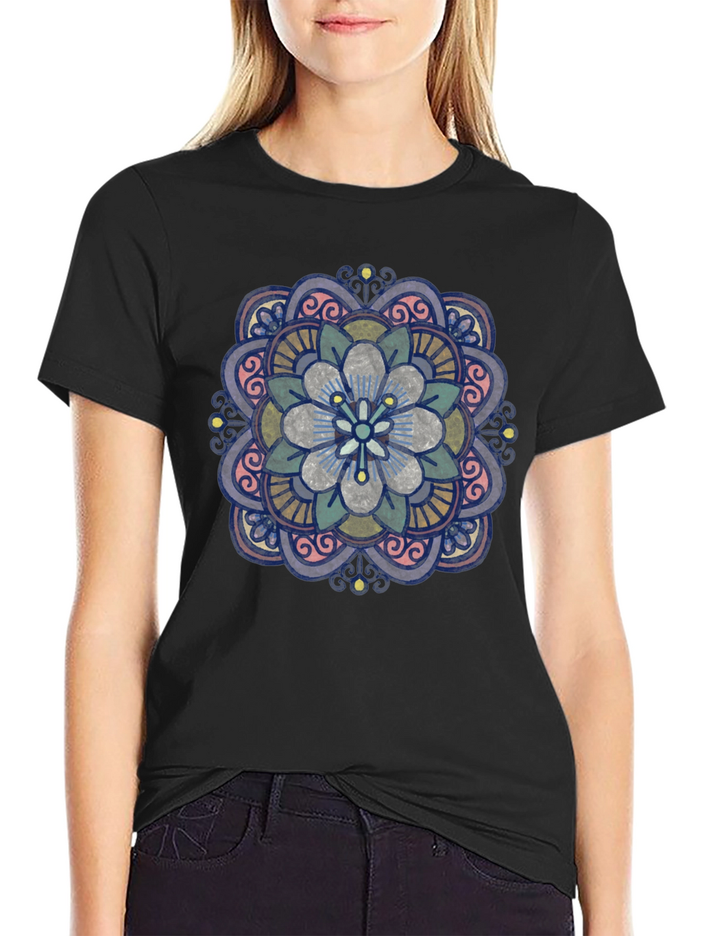 Floral Mandala Graphic T-Shirt - Black