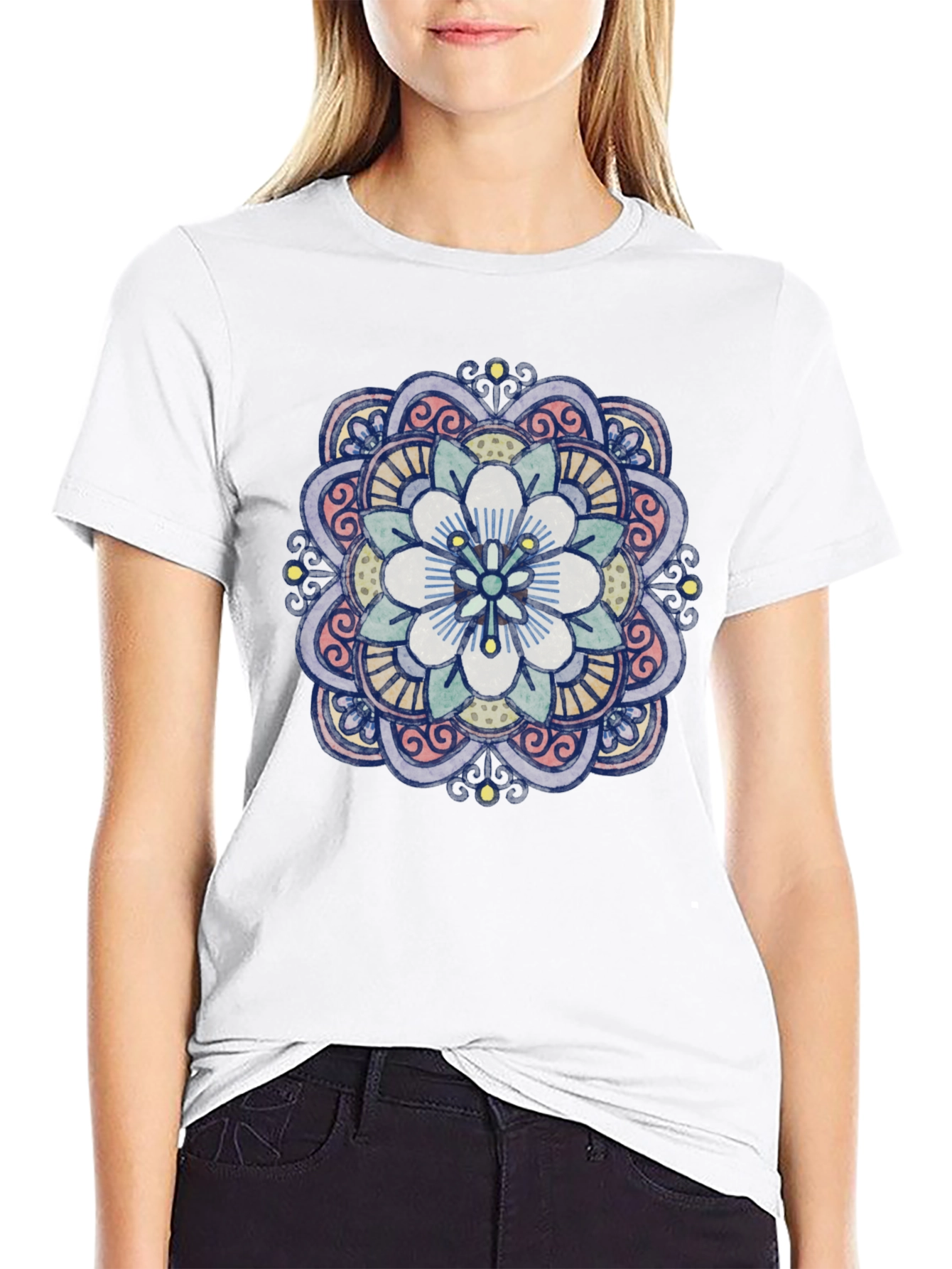 Floral Mandala Graphic T-Shirt - Black