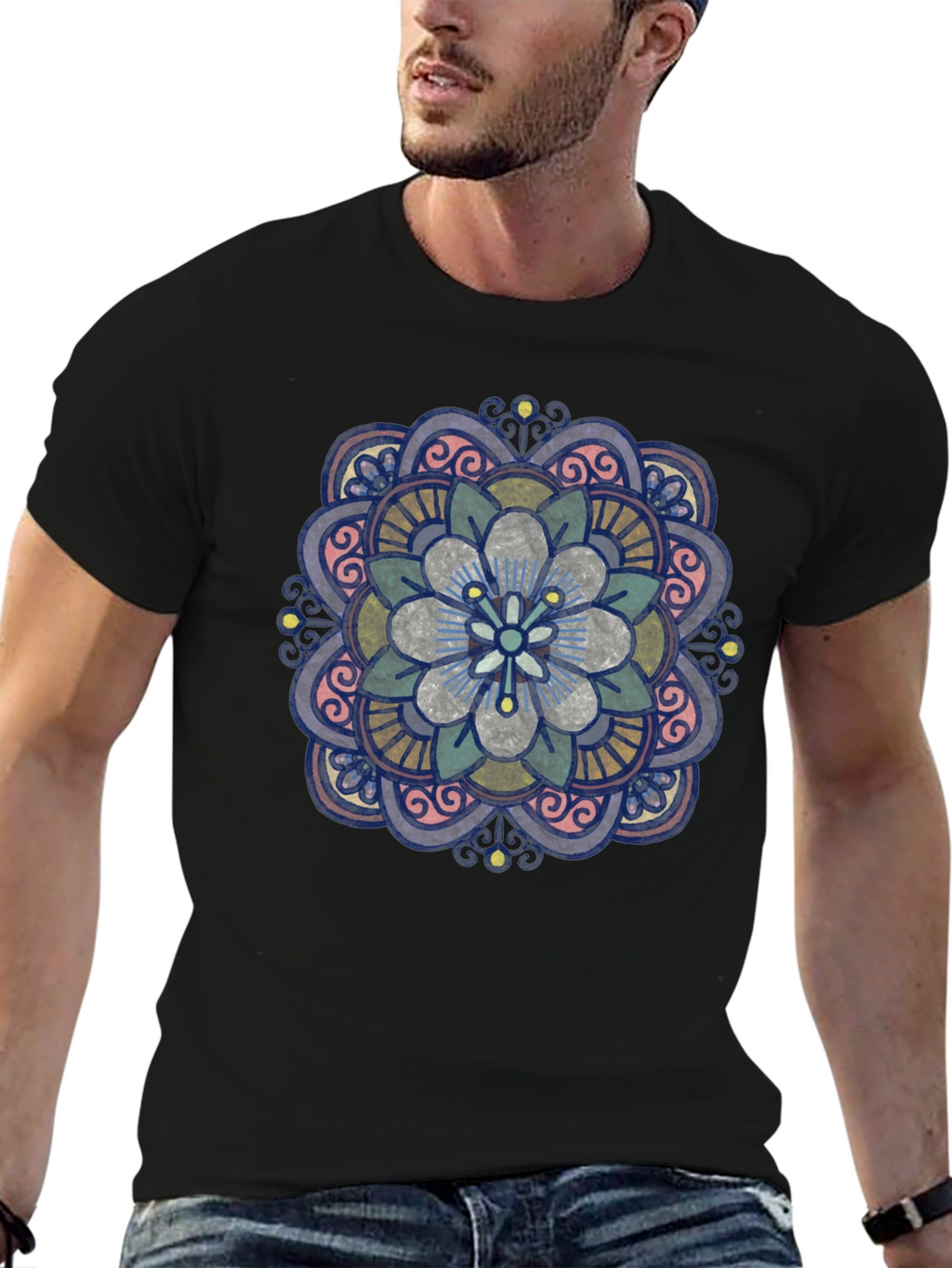 Floral Mandala Graphic T-Shirt - Black