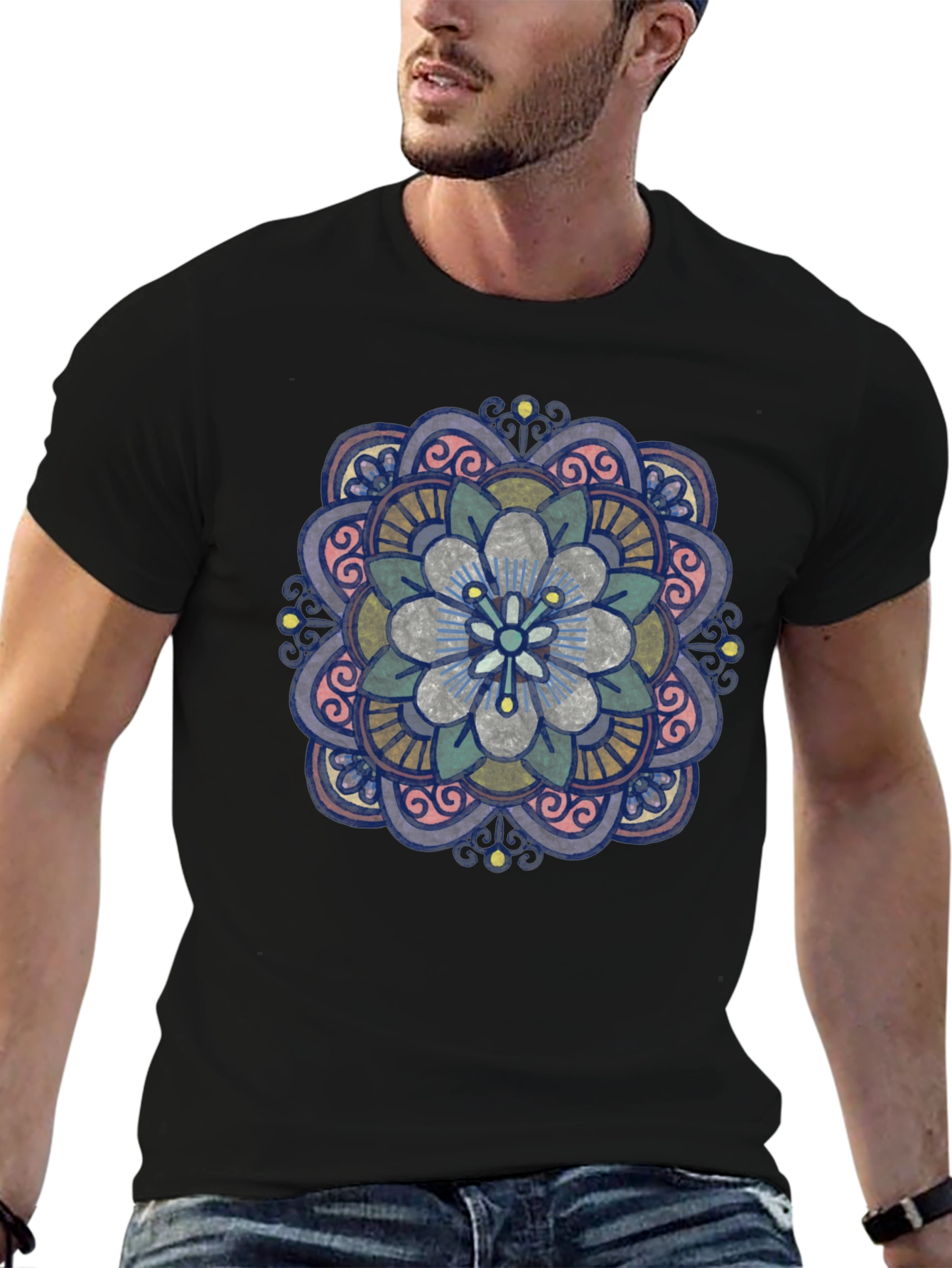 Floral Mandala Graphic T-Shirt - Black