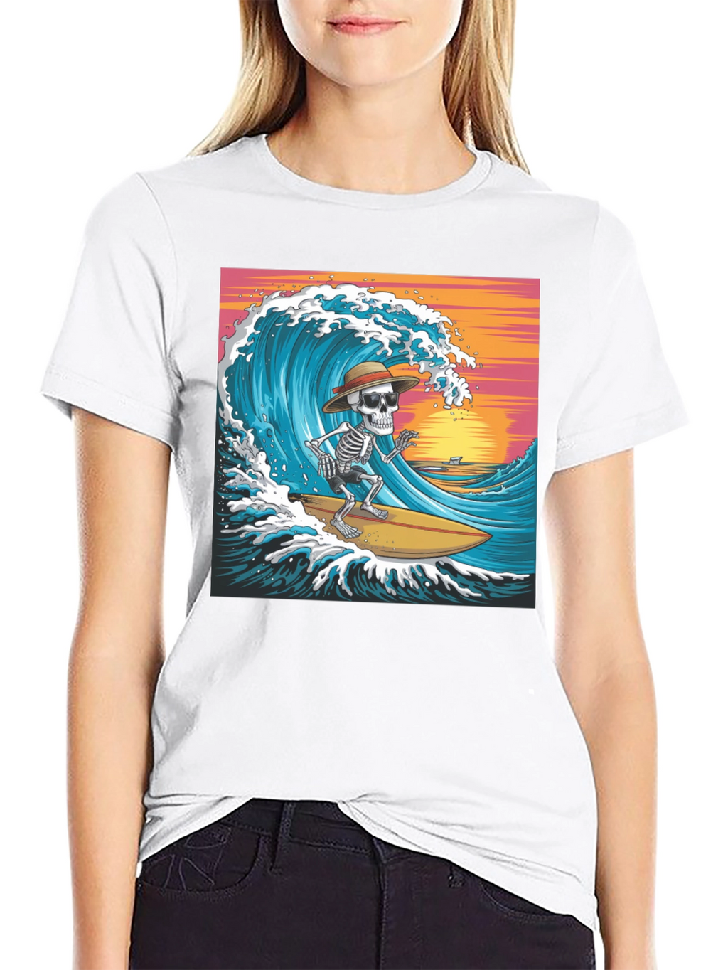 Surfing Skeleton Graphic T-Shirt