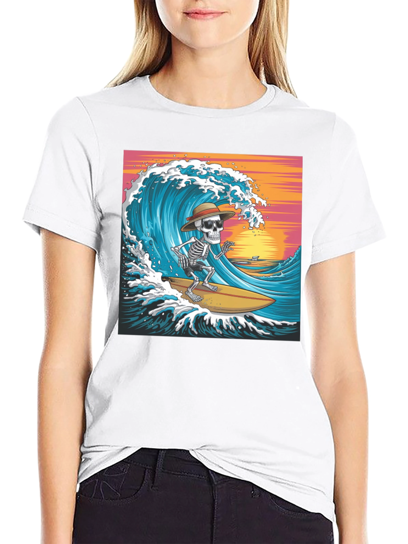Surfing Skeleton Graphic T-Shirt