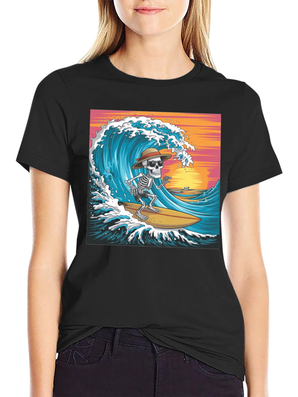 Surfing Skeleton Graphic T-Shirt
