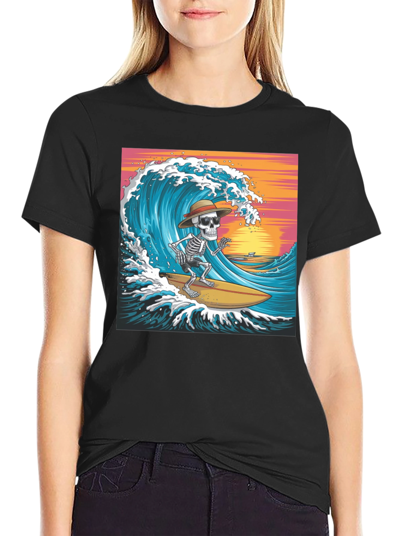 Surfing Skeleton Graphic T-Shirt