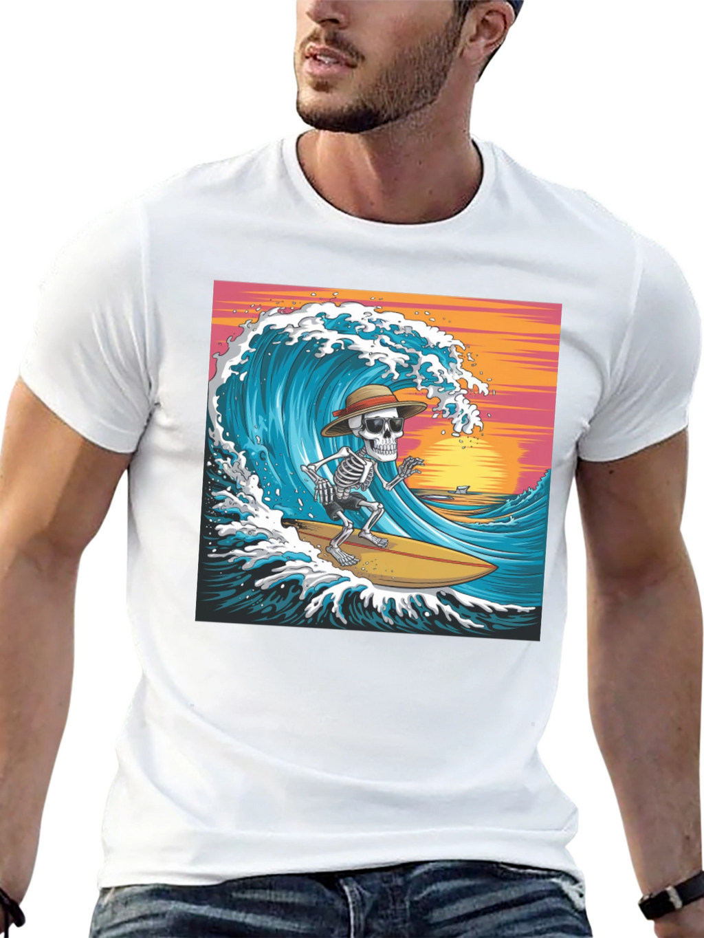 Surfing Skeleton Graphic T-Shirt