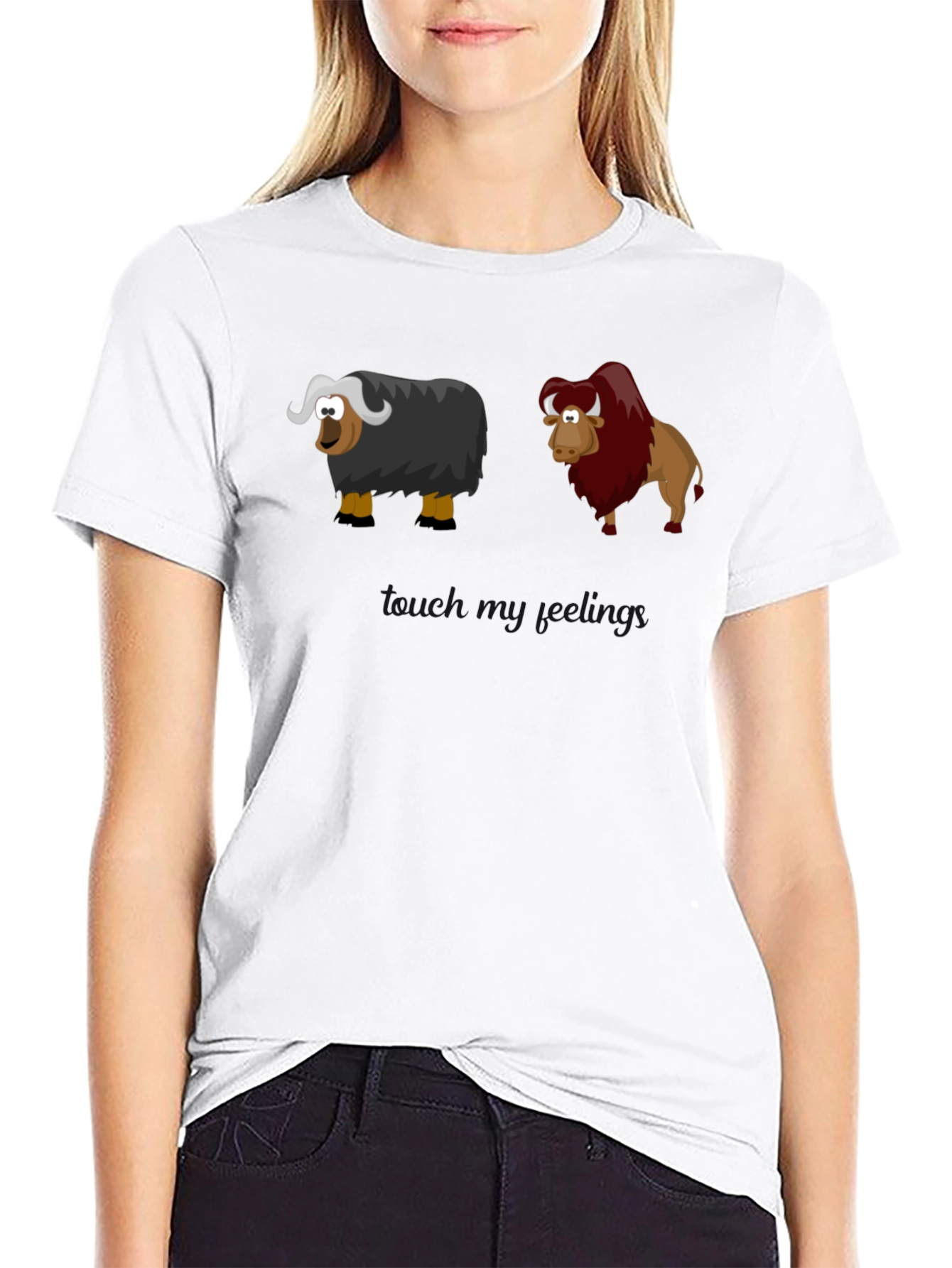 Cartoon Yak & Bison Graphic T-Shirt