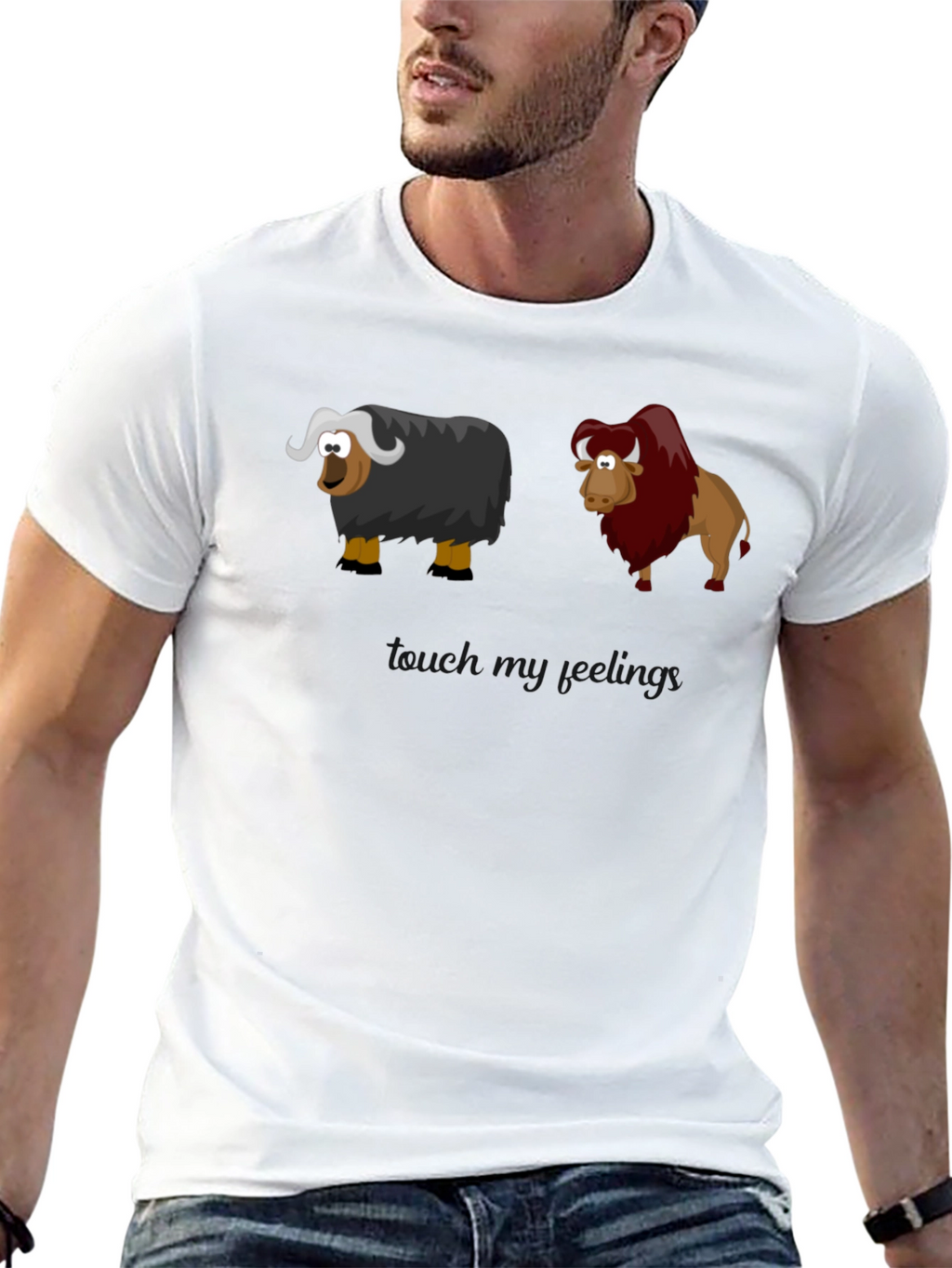 Cartoon Yak & Bison Graphic T-Shirt