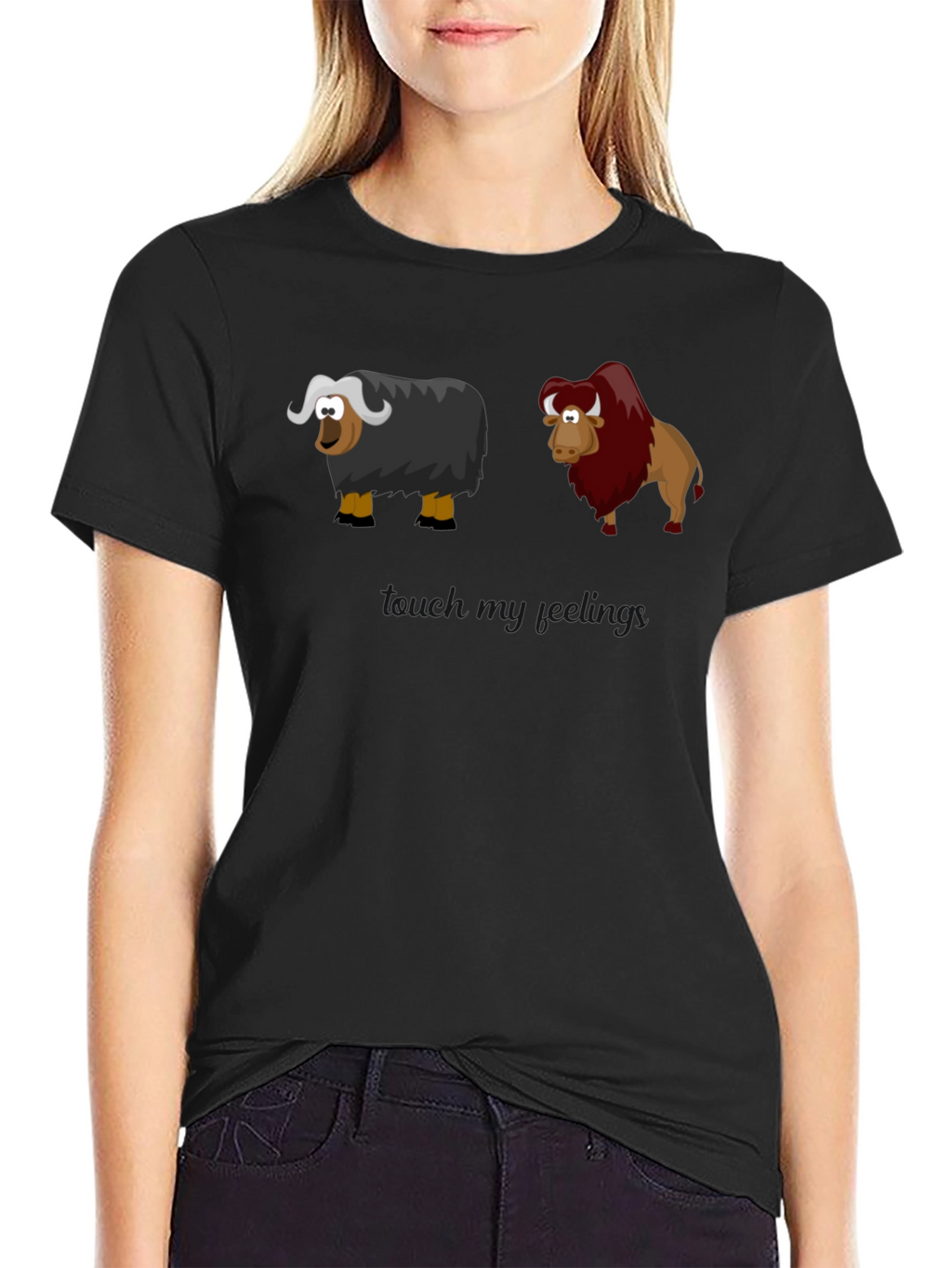 Cartoon Yak & Bison Graphic T-Shirt
