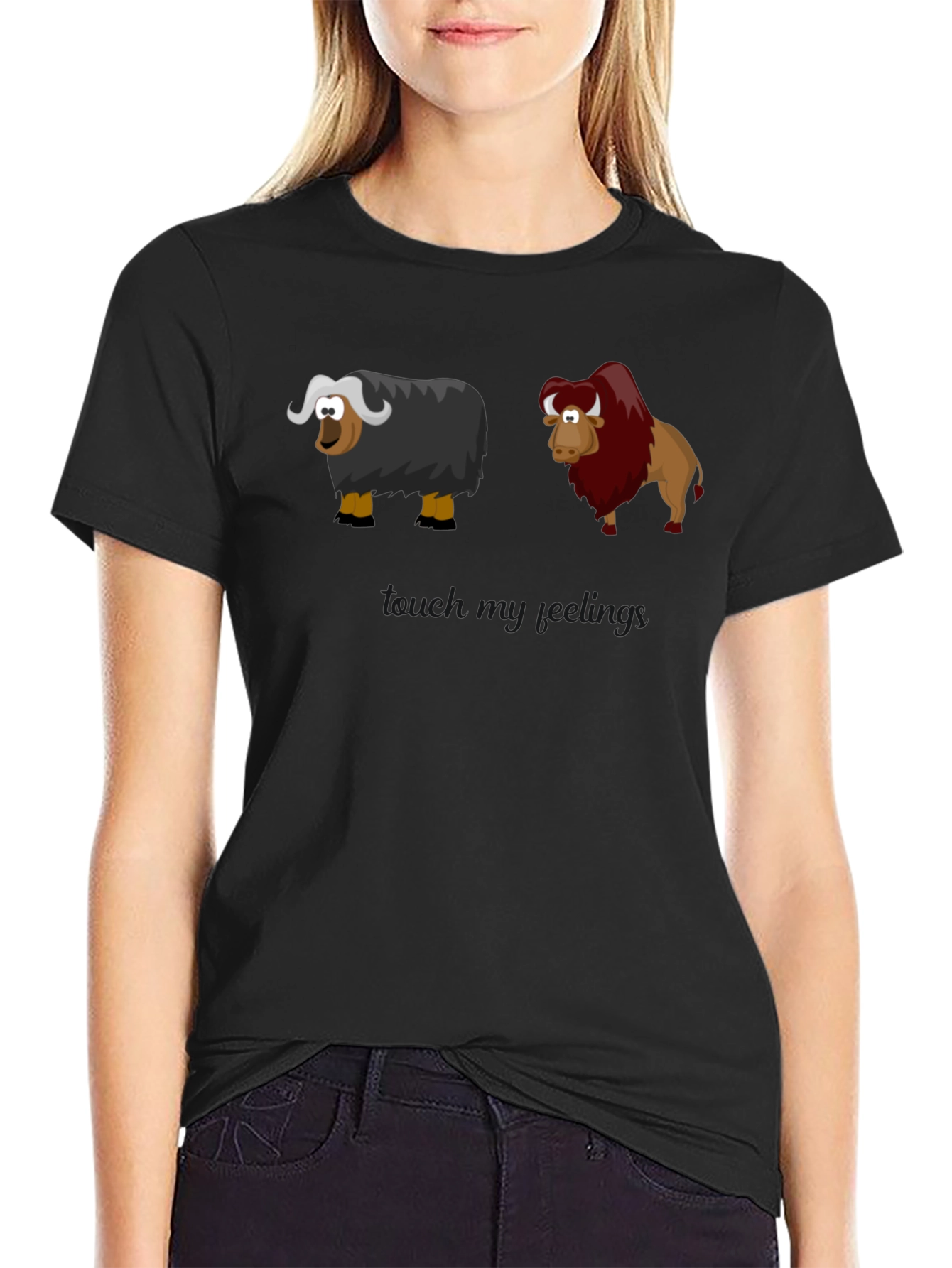 Cartoon Yak & Bison Graphic T-Shirt