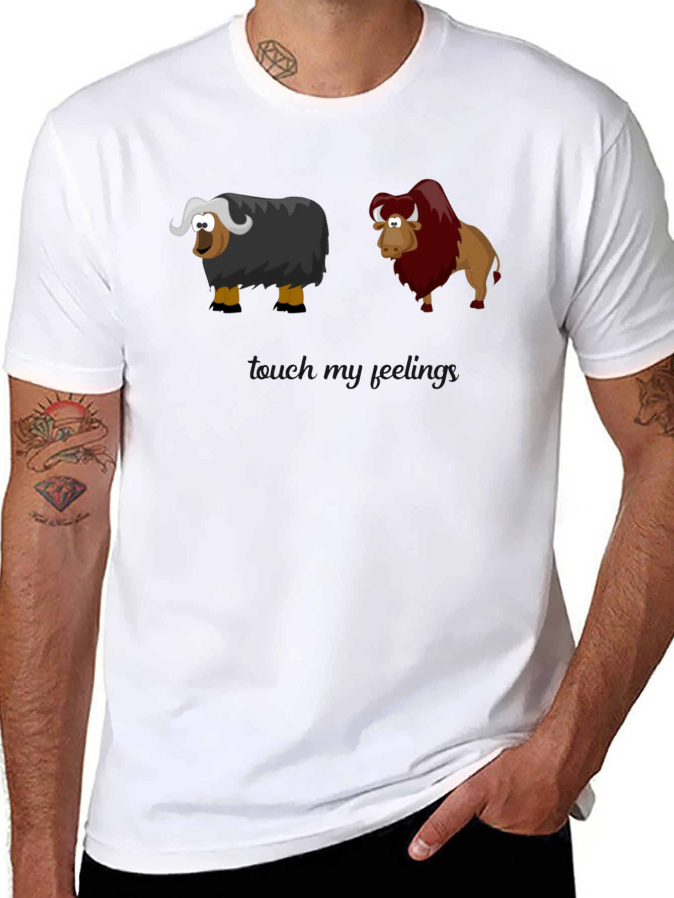 Cartoon Yak & Bison Graphic T-Shirt