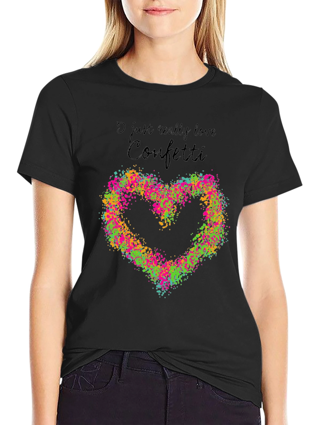 I Love Confetti Heart Graphic Tee - Black