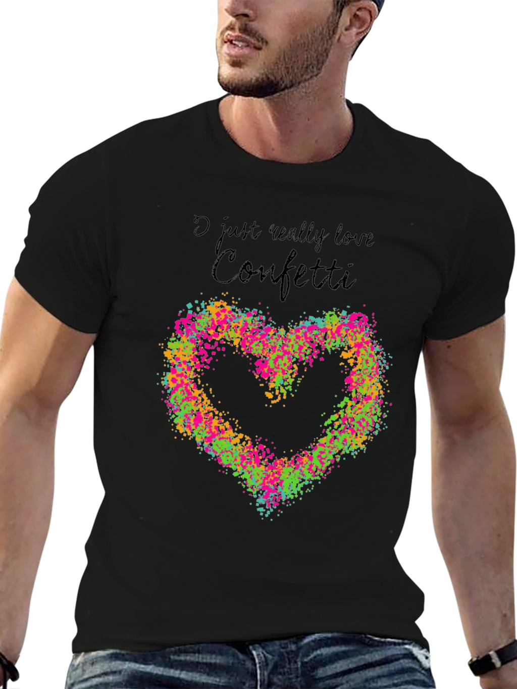I Love Confetti Heart Graphic Tee - Black