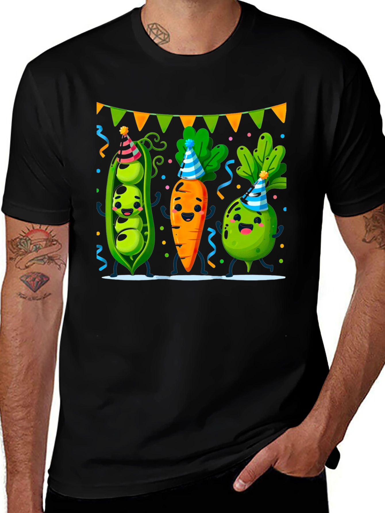 Party Veggies Black T-Shirt