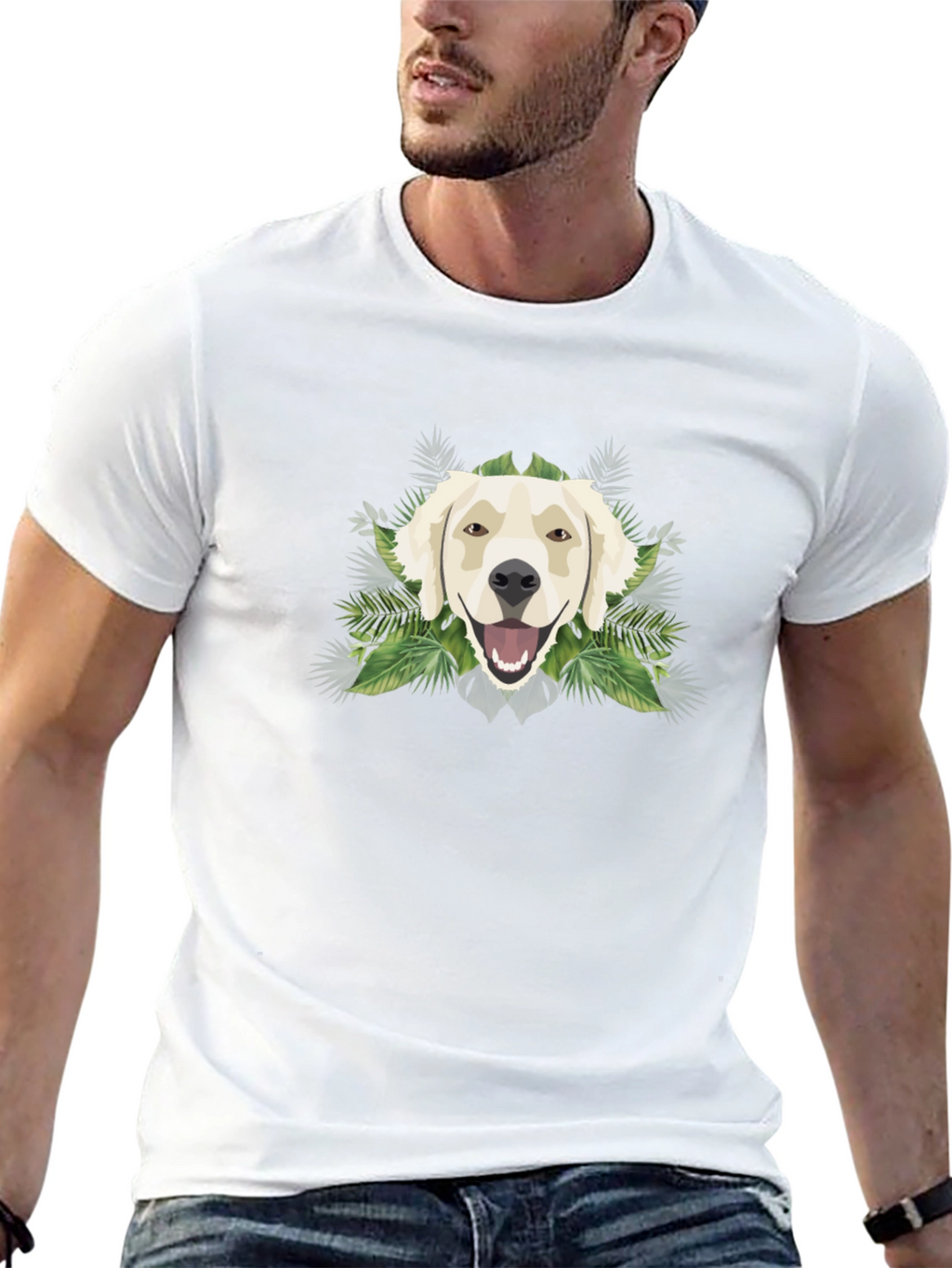 Golden Retriever Graphic Tee - Tropical Dog T-Shirt