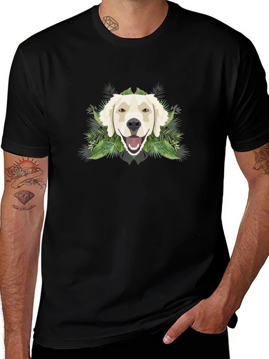 Golden Retriever Graphic Tee - Tropical Dog T-Shirt