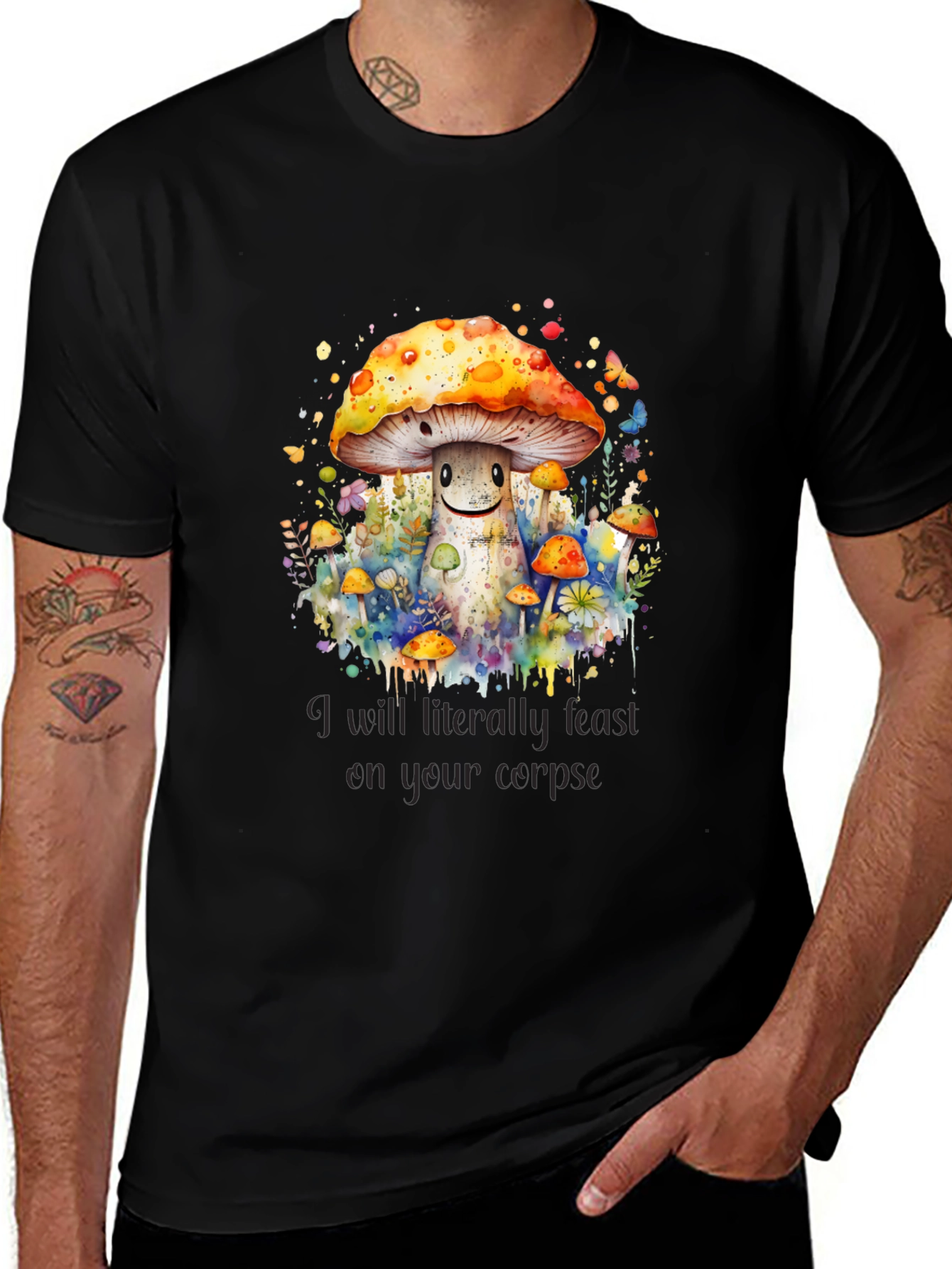 Mushroom Corpse Feast Tee - Black Graphic T-Shirt