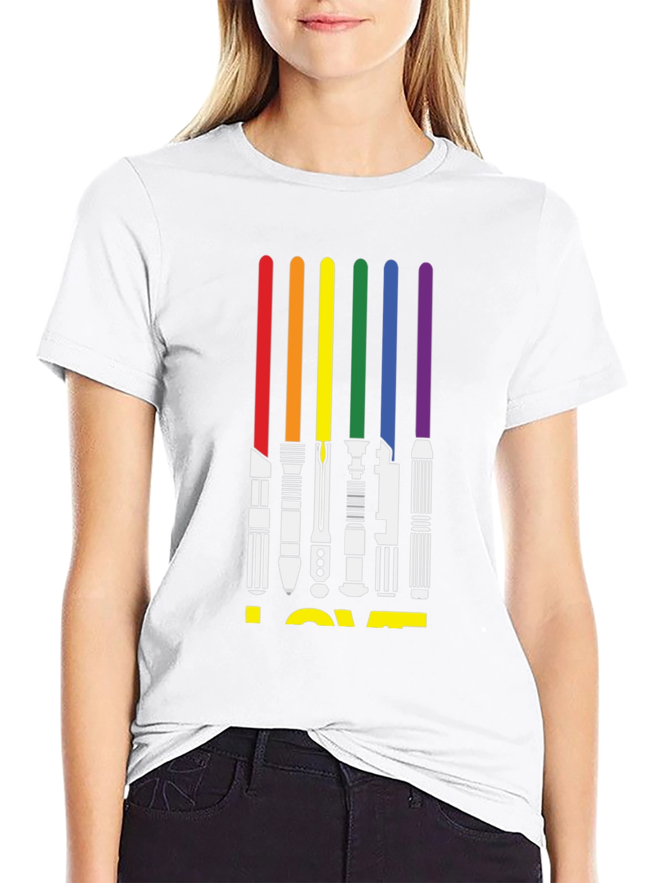 Rainbow Lightsaber LOVE Graphic Tee