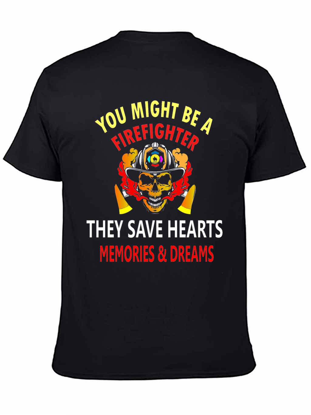 Firefighter Skull Graphic Black T-Shirt