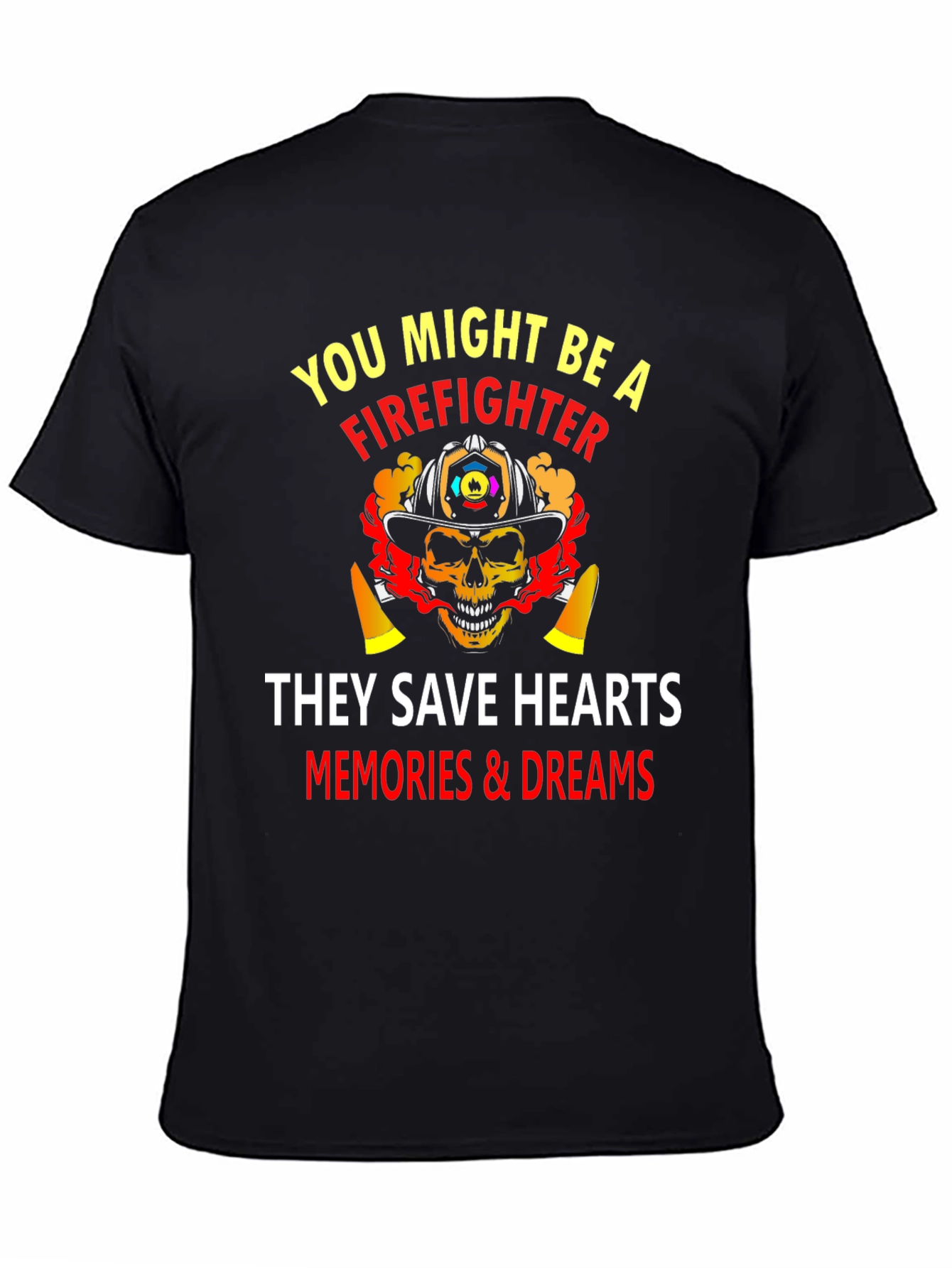 Firefighter Skull Graphic Black T-Shirt