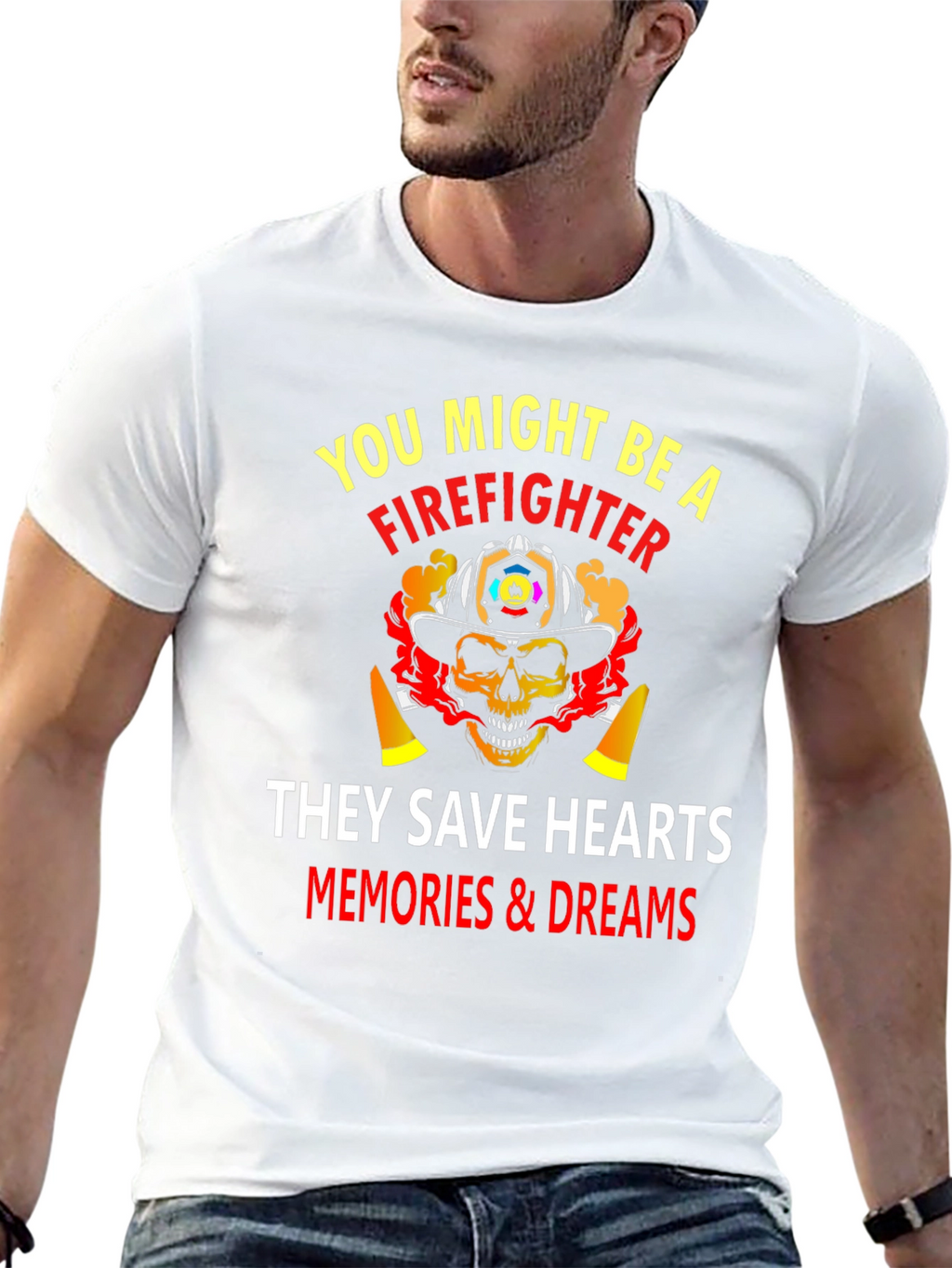 Firefighter Skull Graphic Black T-Shirt