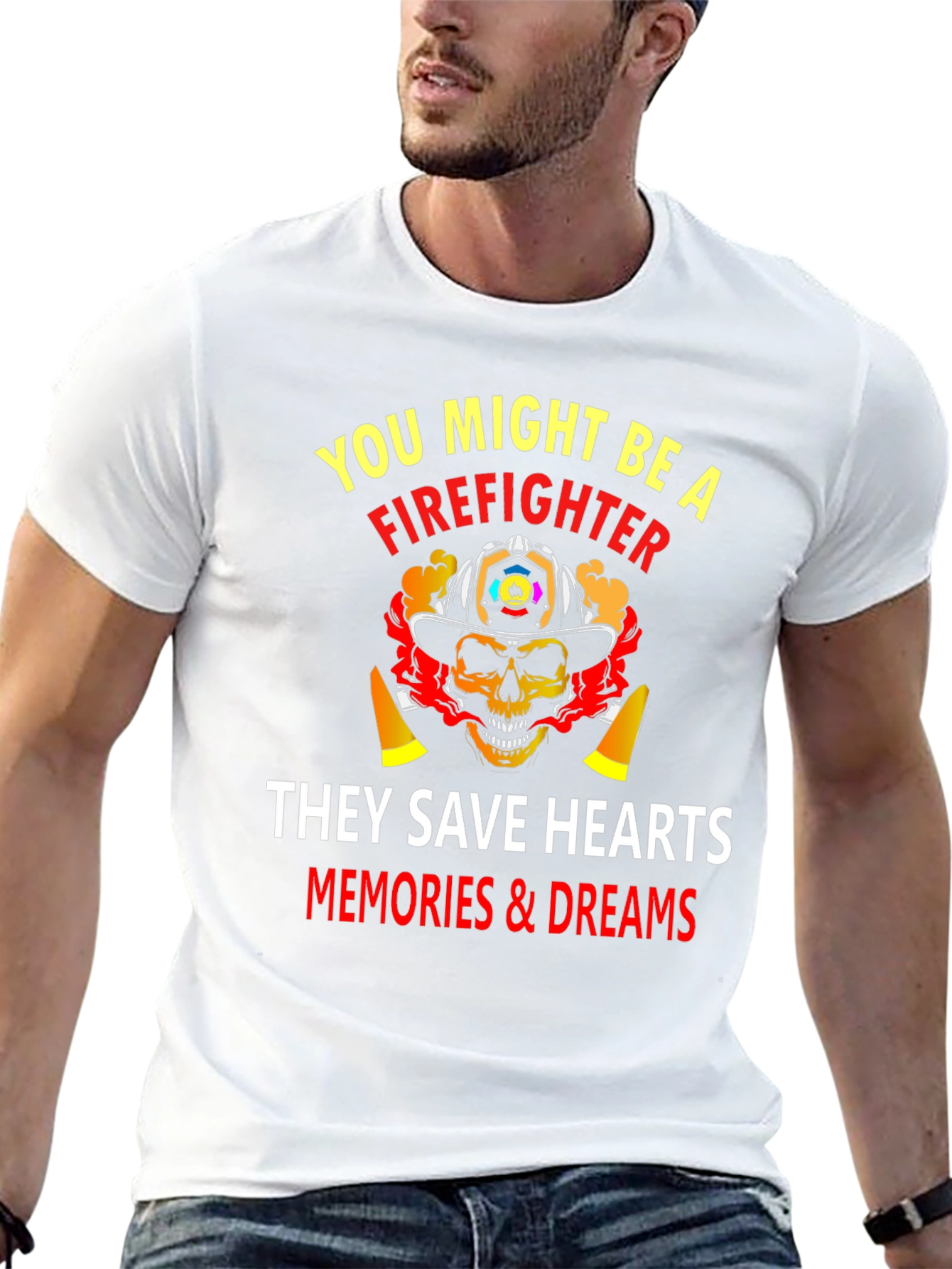 Firefighter Skull Graphic Black T-Shirt