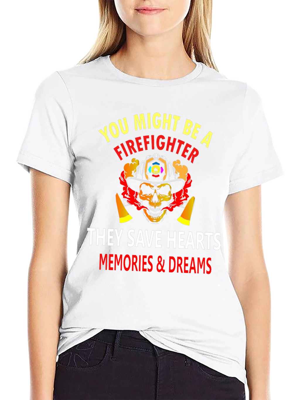 Firefighter Skull Graphic Black T-Shirt