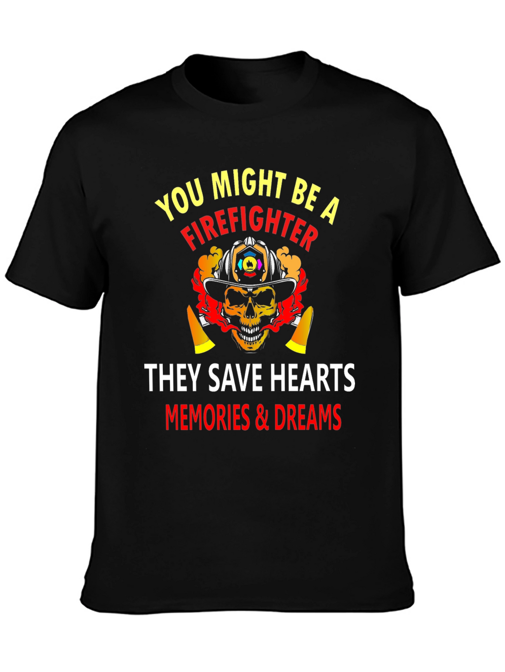 Firefighter Skull Graphic Black T-Shirt