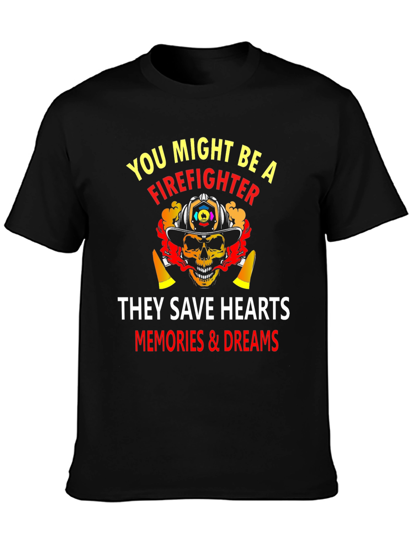Firefighter Skull Graphic Black T-Shirt