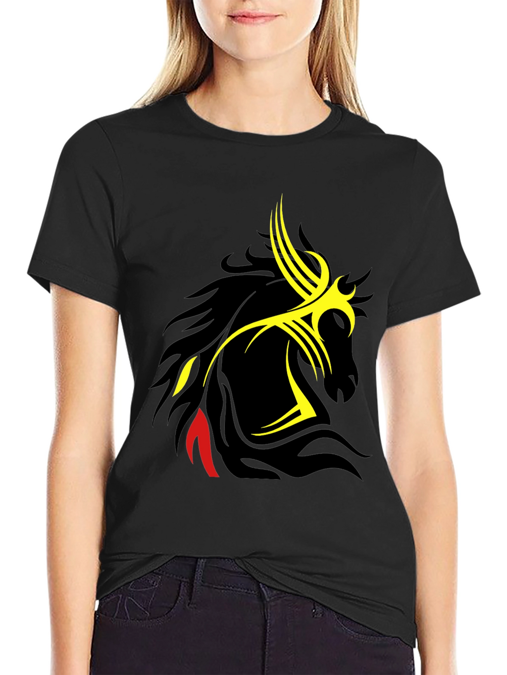 Tribal Horse Graphic Black T-Shirt
