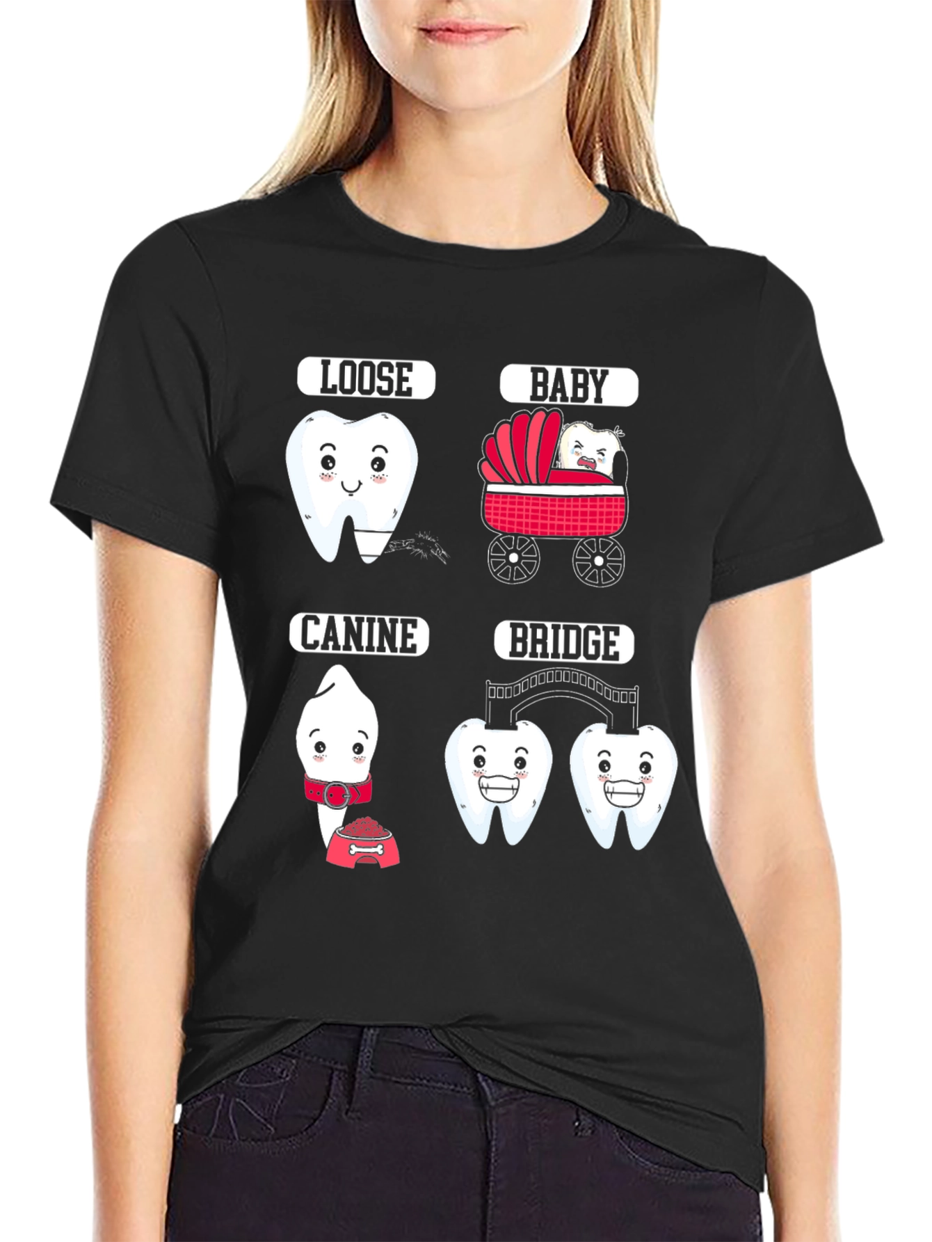 Dental Humor Graphic T-Shirt - Loose Baby Canine Bridge