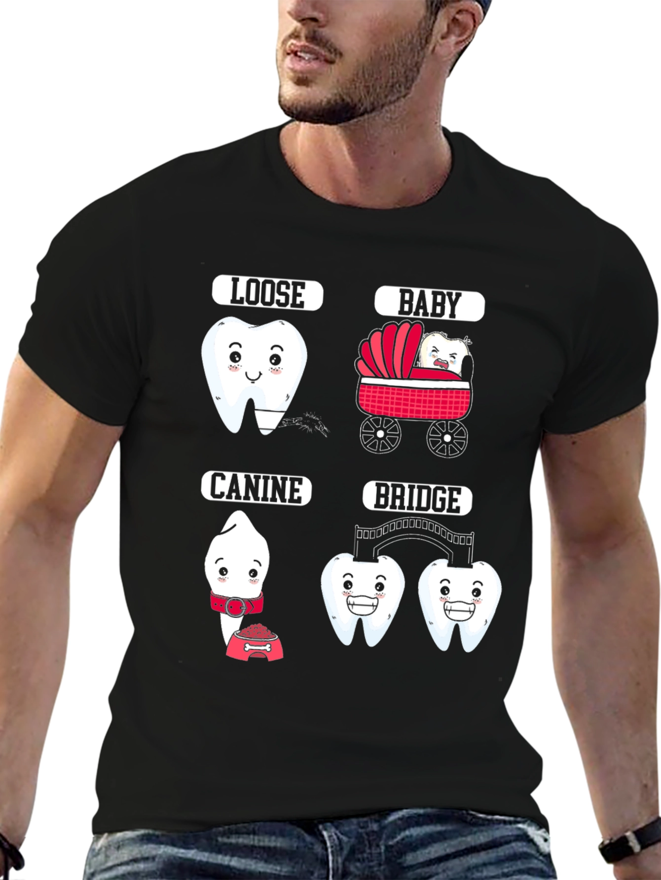 Dental Humor Graphic T-Shirt - Loose Baby Canine Bridge