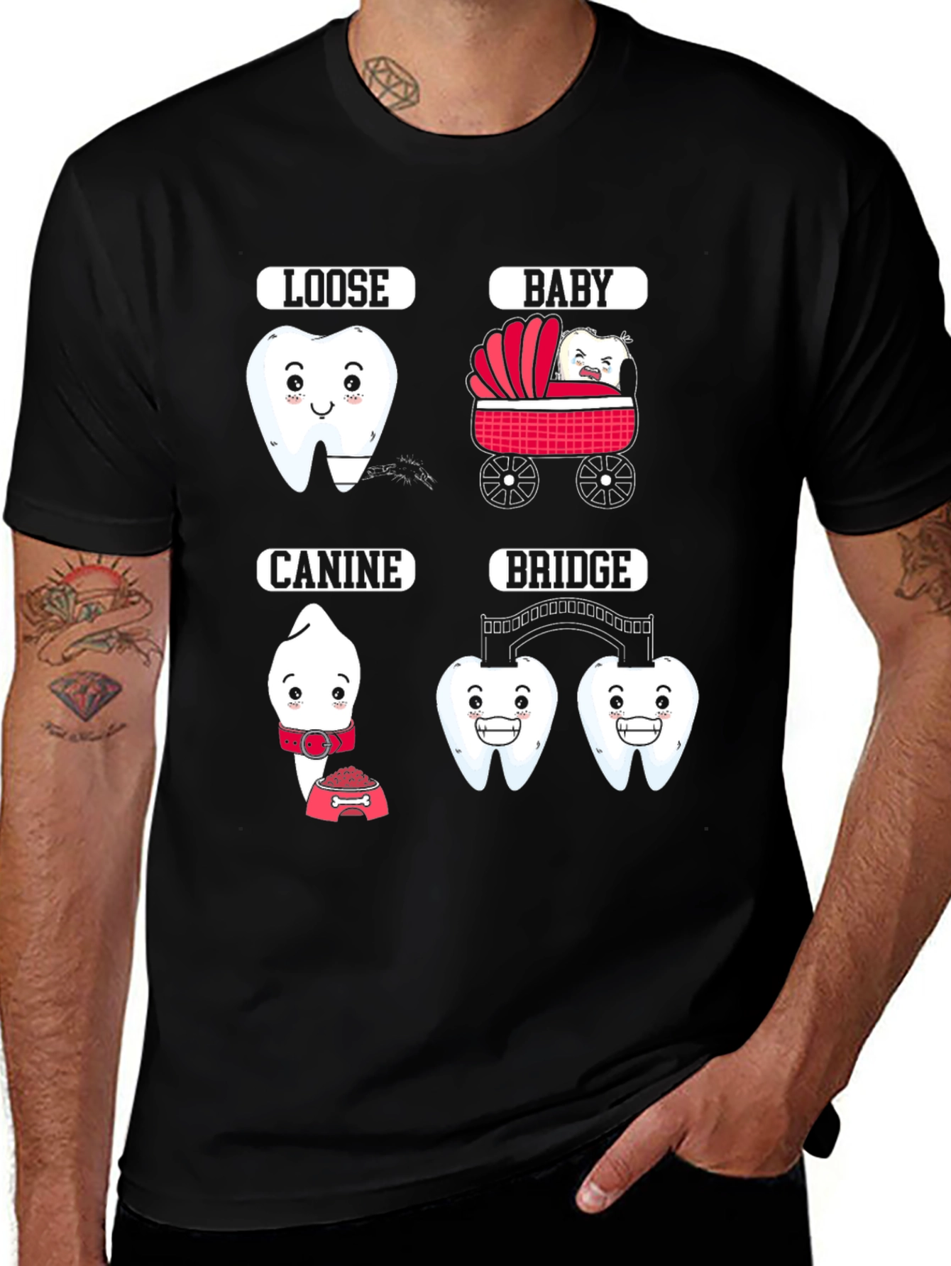 Dental Humor Graphic T-Shirt - Loose Baby Canine Bridge