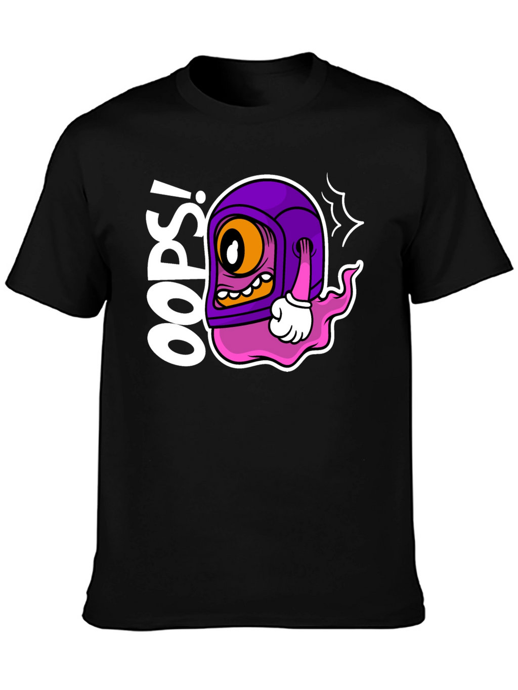 Oops! Cartoon Character Black T-Shirt