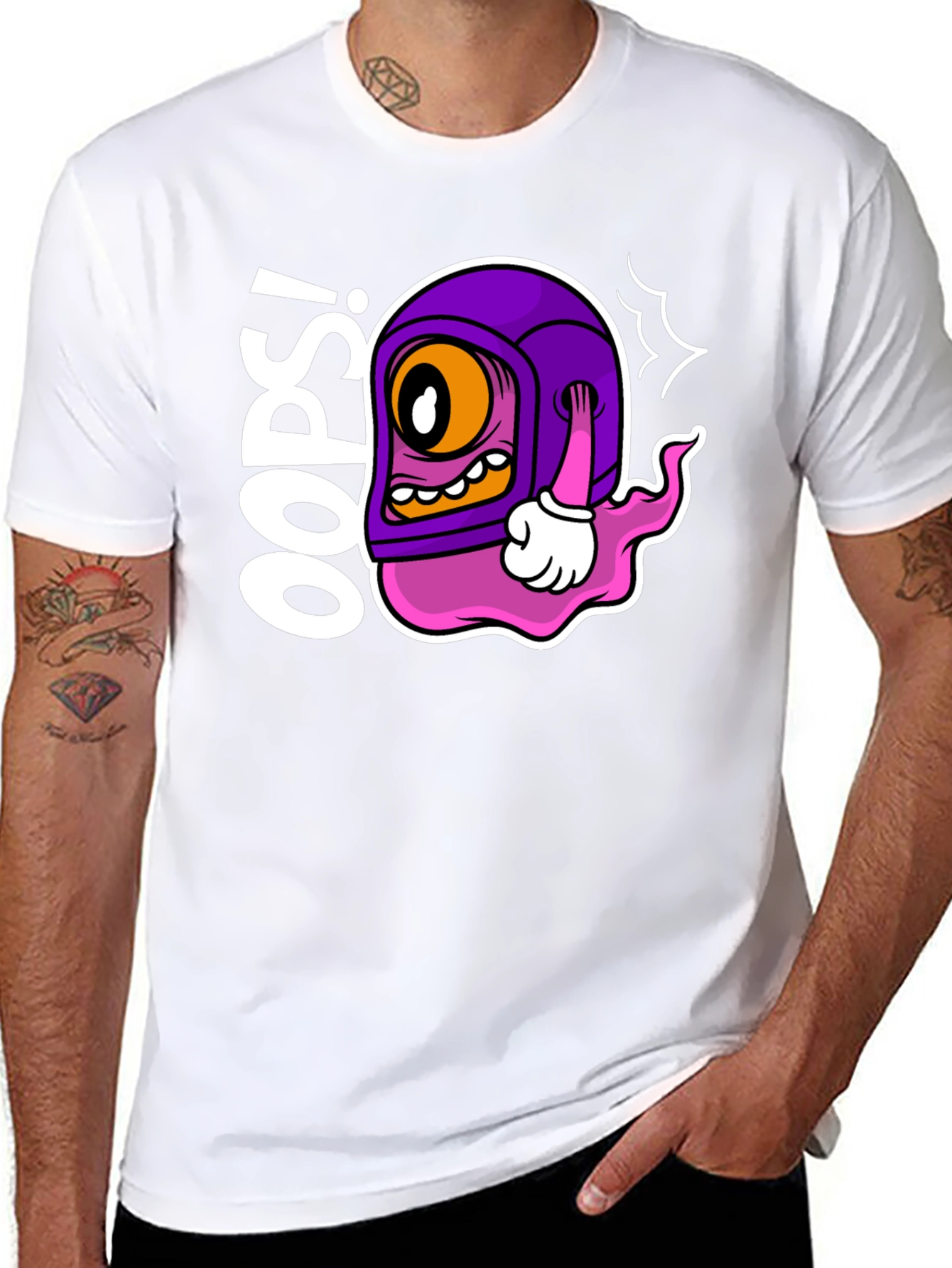 Oops! Cartoon Character Black T-Shirt