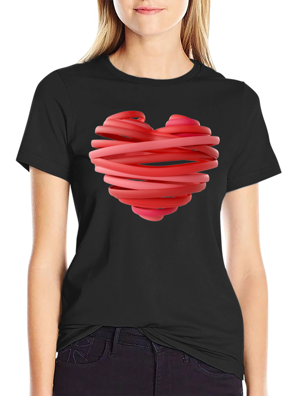Heart Ribbon Graphic Tee - Stylish Black T-Shirt