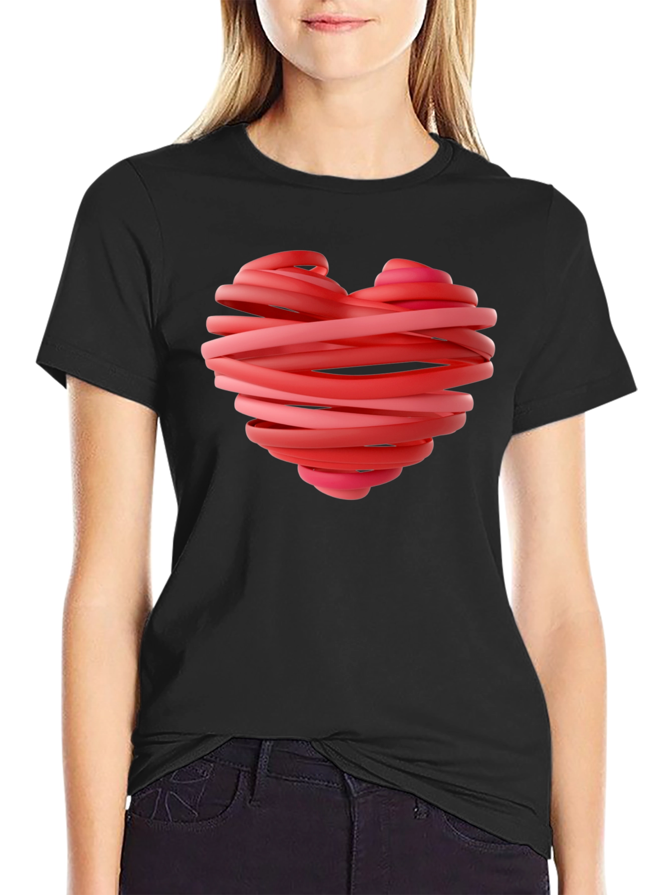 Heart Ribbon Graphic Tee - Stylish Black T-Shirt