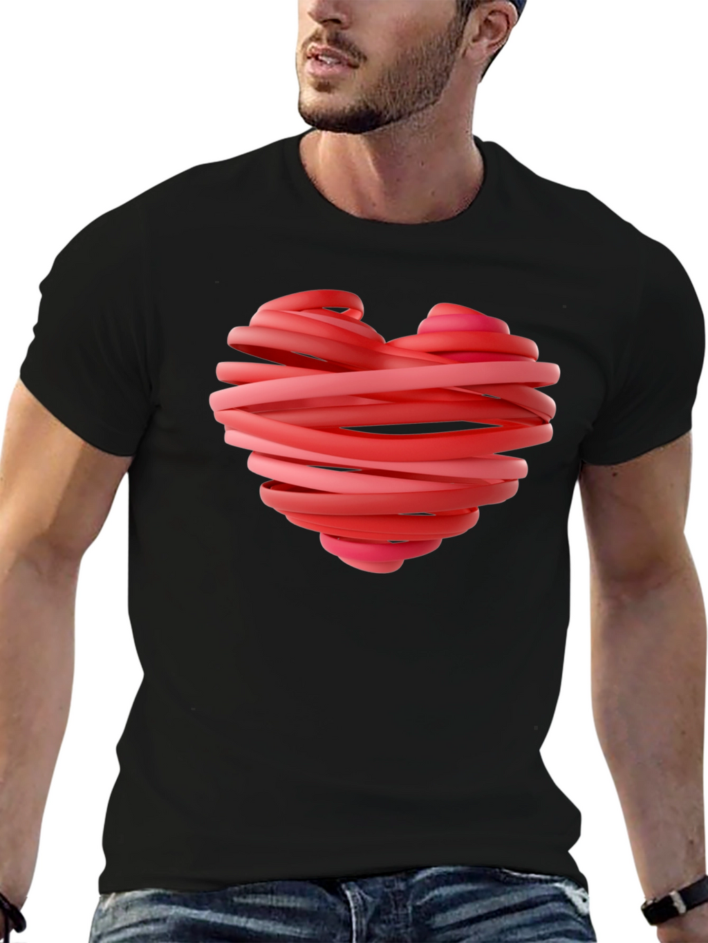 Heart Ribbon Graphic Tee - Stylish Black T-Shirt