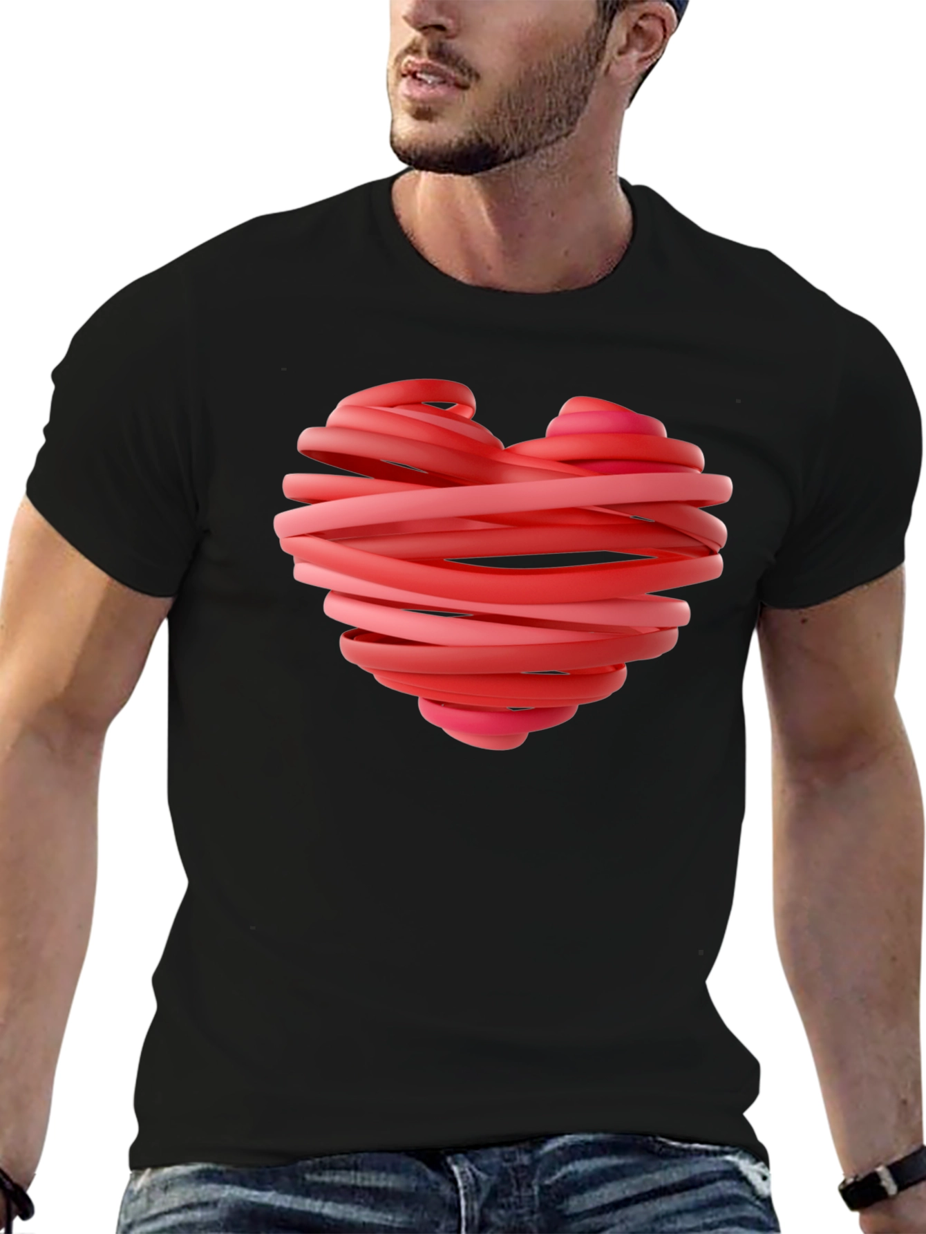 Heart Ribbon Graphic Tee - Stylish Black T-Shirt
