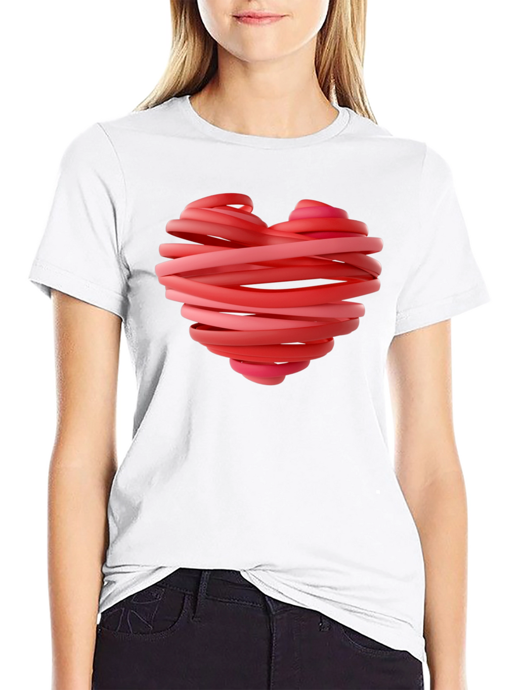 Heart Ribbon Graphic Tee - Stylish Black T-Shirt