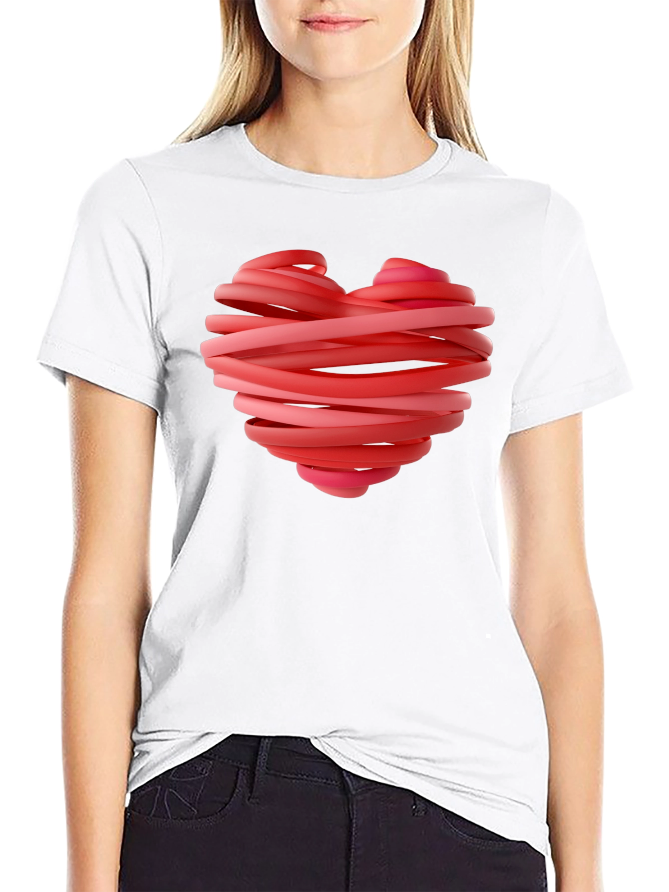 Heart Ribbon Graphic Tee - Stylish Black T-Shirt