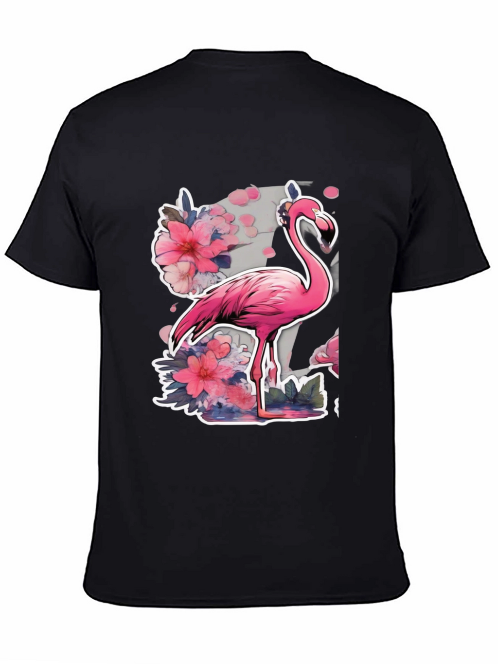 Stylish Flamingo Floral Graphic Tee - Black