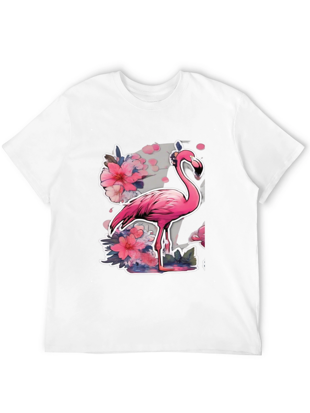 Stylish Flamingo Floral Graphic Tee - Black