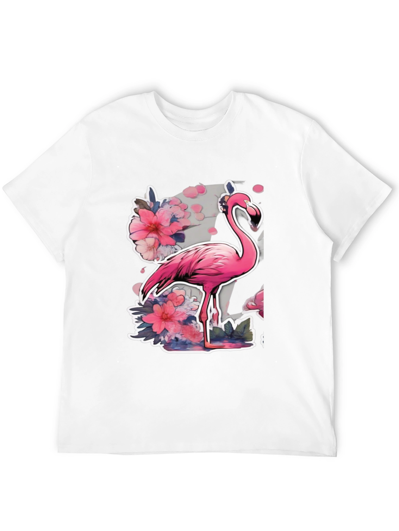 Stylish Flamingo Floral Graphic Tee - Black
