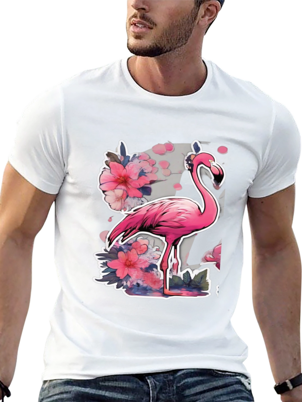 Stylish Flamingo Floral Graphic Tee - Black