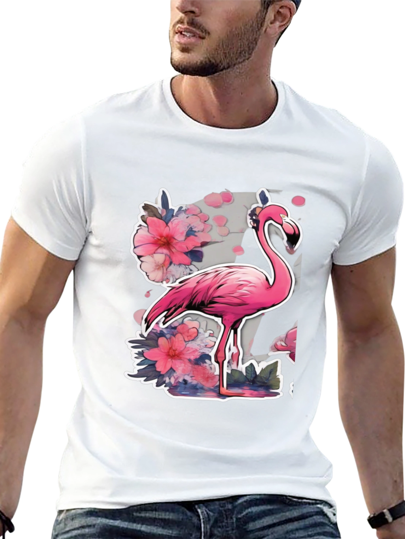 Stylish Flamingo Floral Graphic Tee - Black