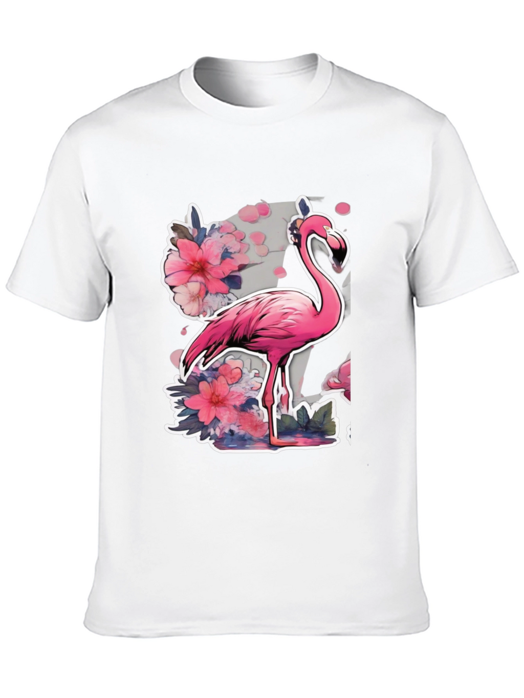 Stylish Flamingo Floral Graphic Tee - Black