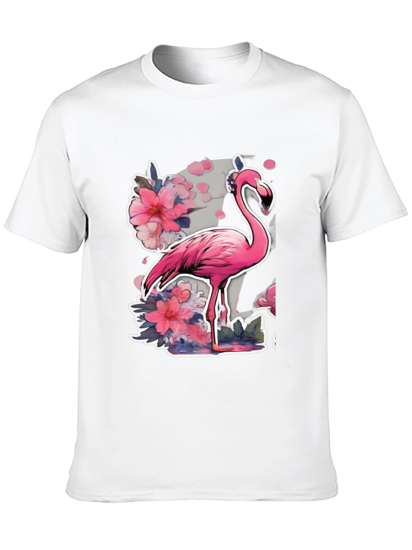 Stylish Flamingo Floral Graphic Tee - Black