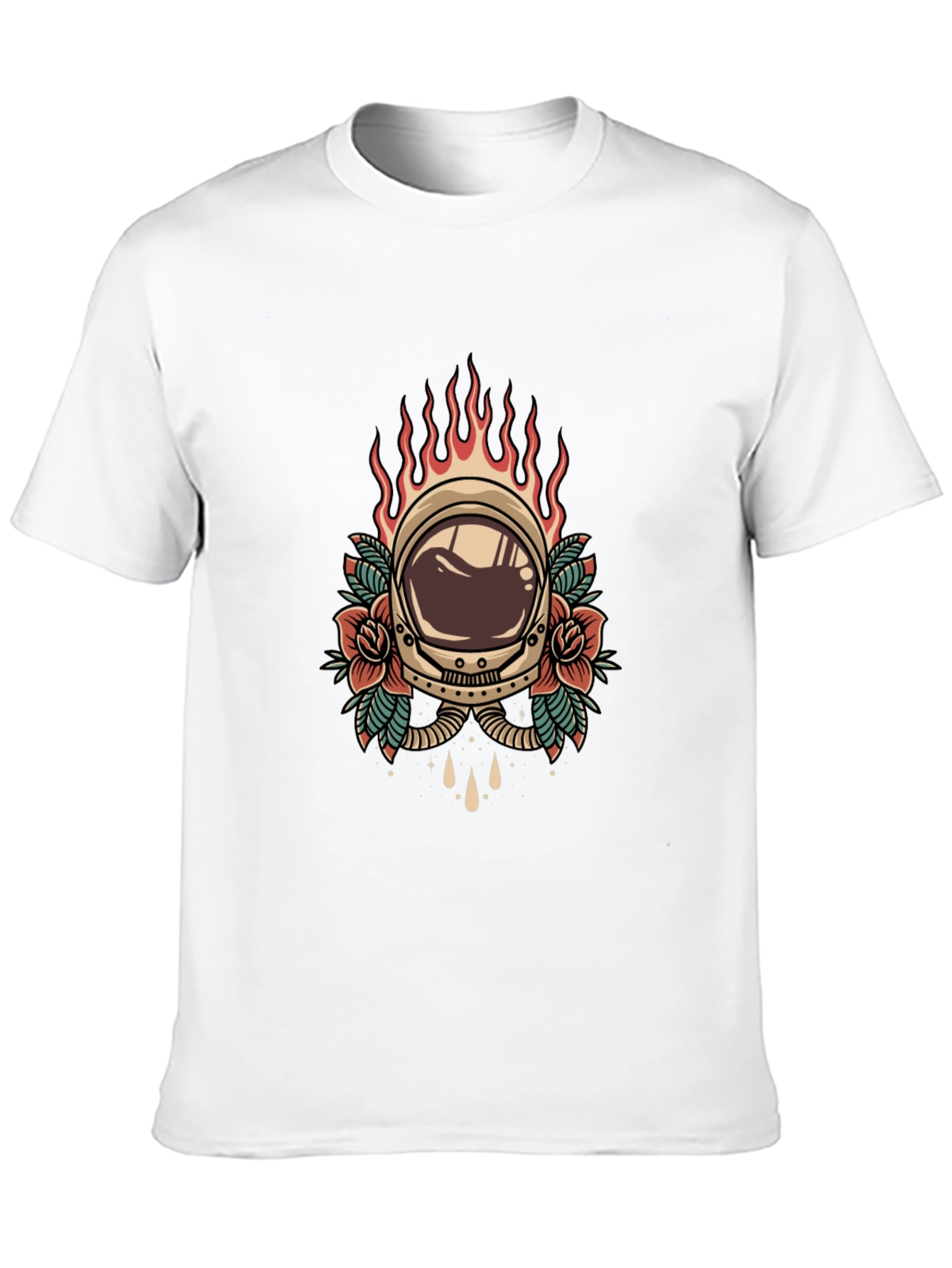 Retro Astronaut Helmet Tattoo Style Graphic Tee - Black